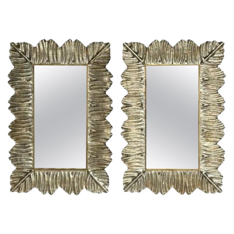 Contemporary, Wall Mirrors, Leaf Motif, Murano Glass, Silver Gilt, Italy, 2023 en vente