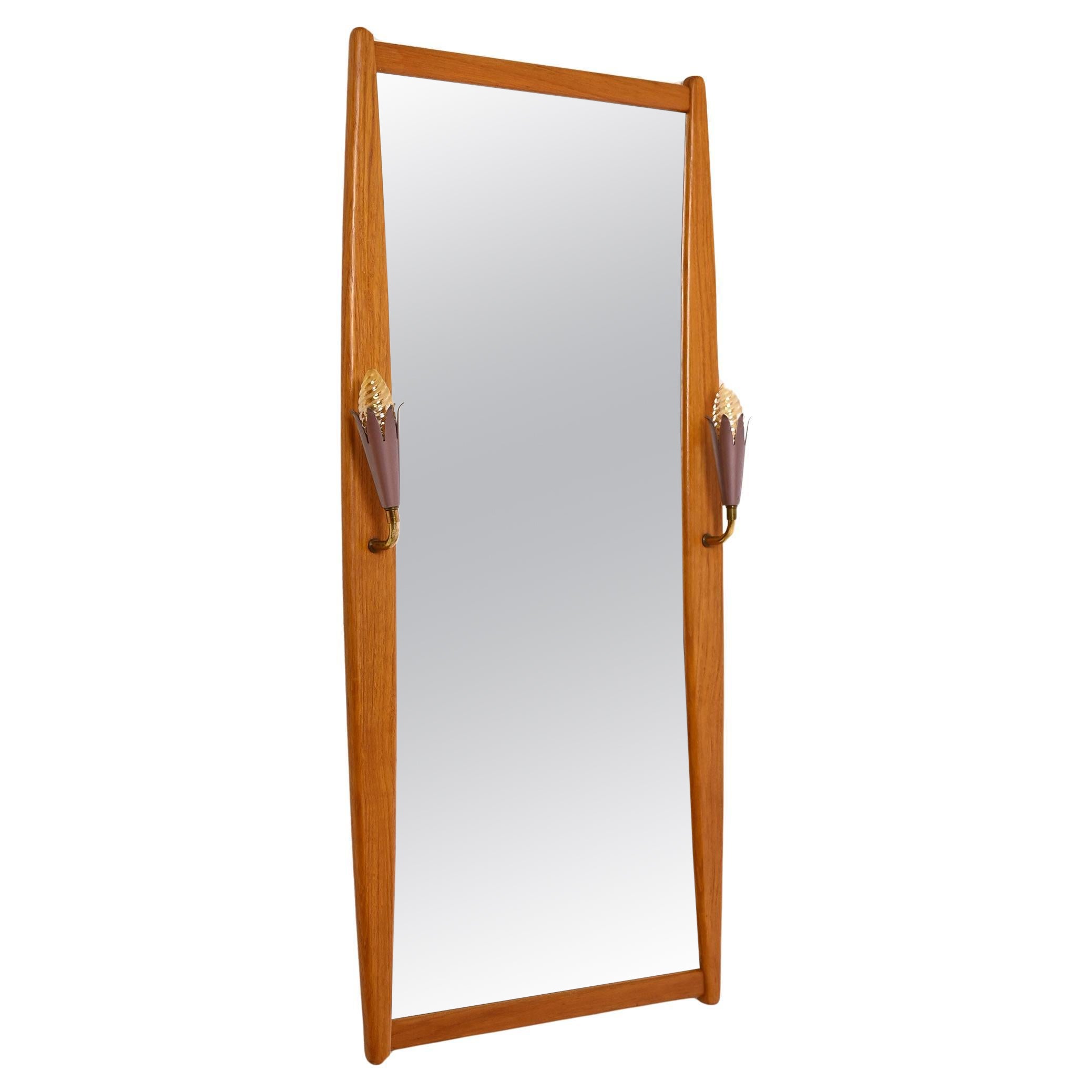 Mirror with wooden frame and two light points For Sale