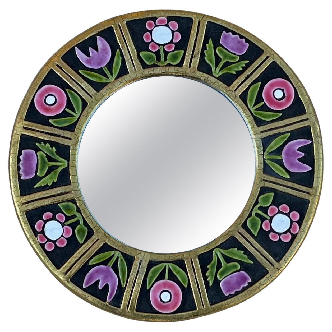 " Fleurs " ceramic mirror, Mithé Espelt  For Sale