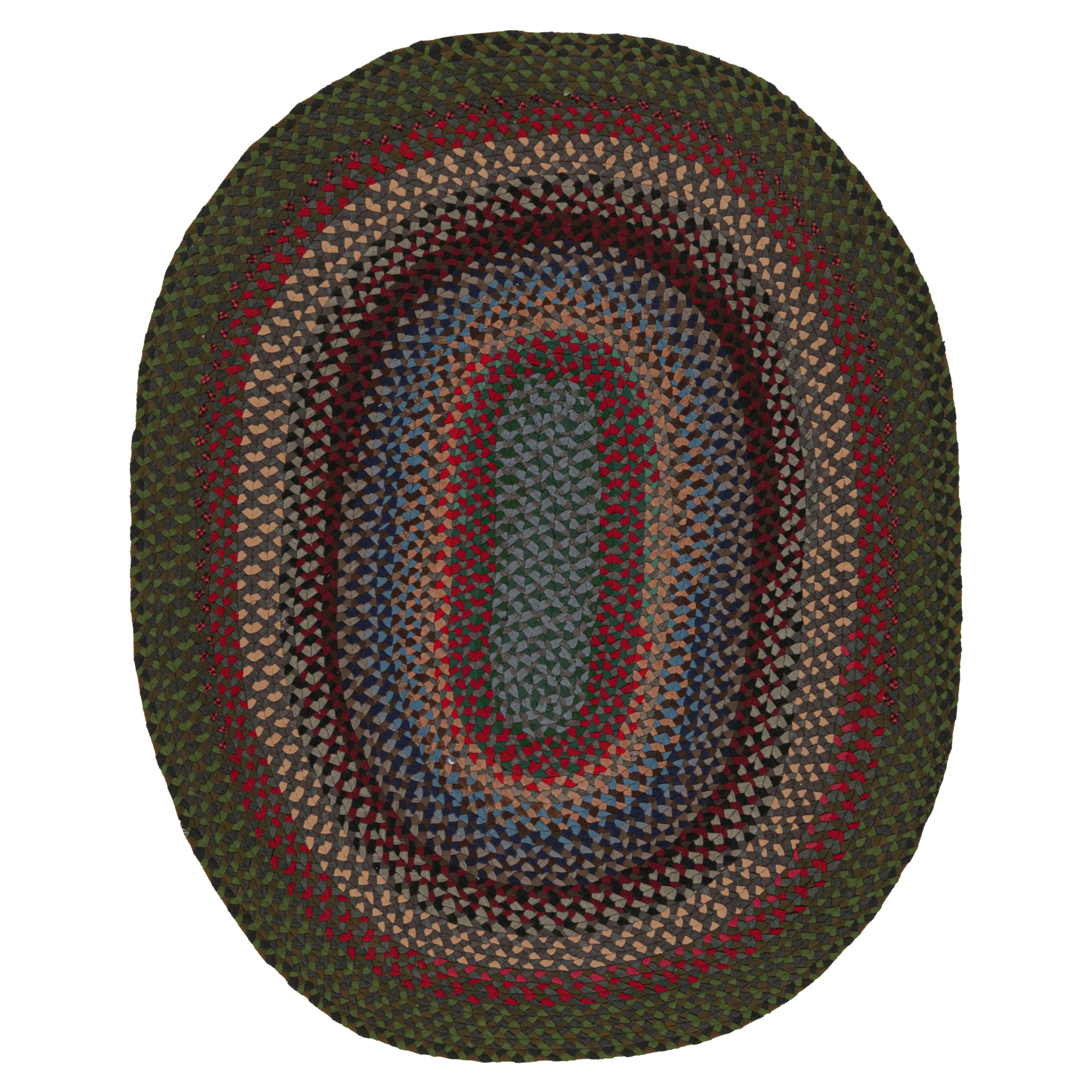 Antique Hooked Oval Rug with Polychromatic Braided Stripes, from Rug & Kilim