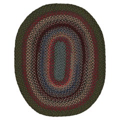 Used Hooked Oval Rug with Polychromatic Braided Stripes, from Rug & Kilim