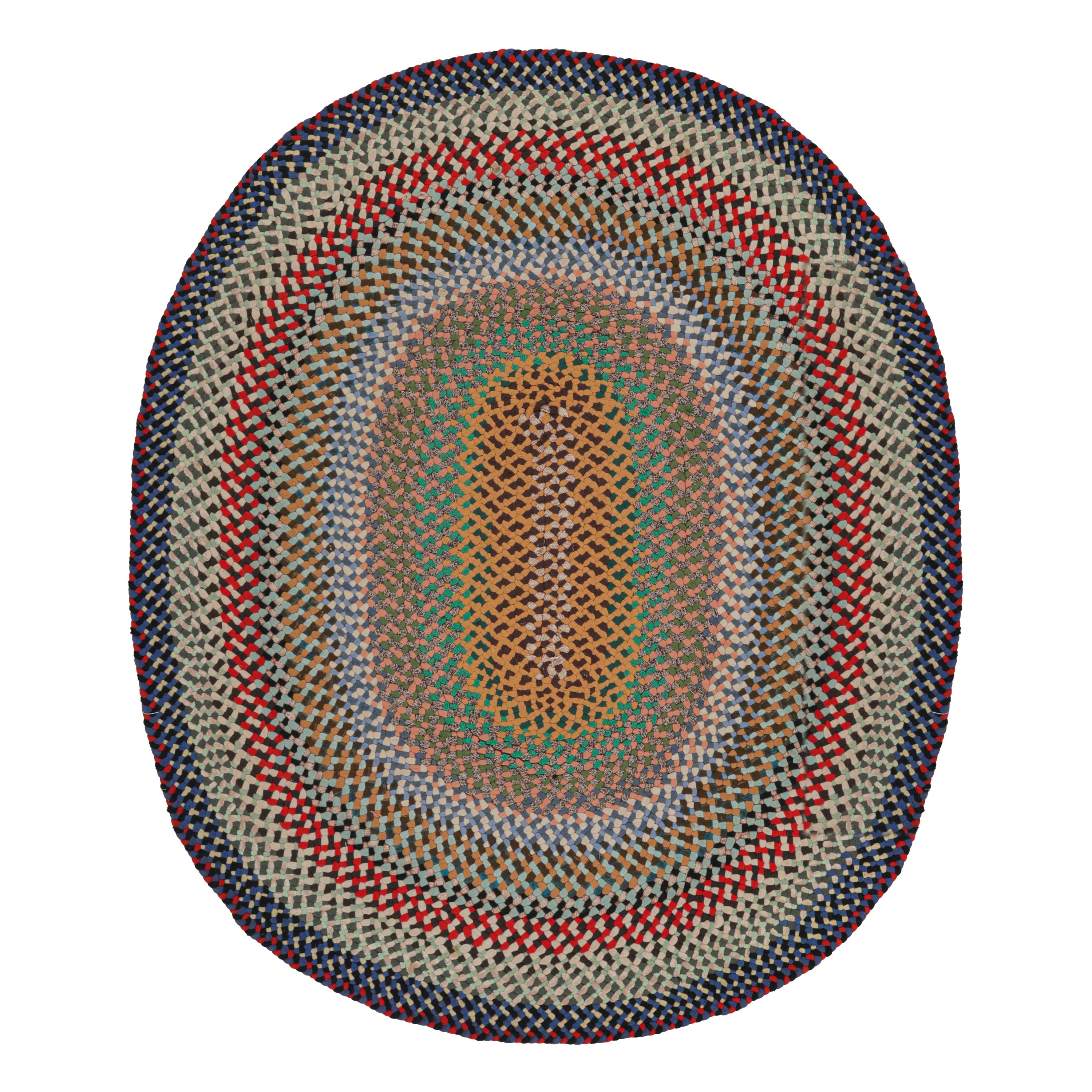 Antique Hooked Oval Rug with Polychromatic Braided Stripes, from Rug & Kilim