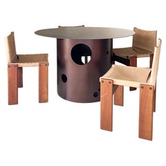 Modern Italian Dining Table set - Metallic Brown finish - Monk Chairs 