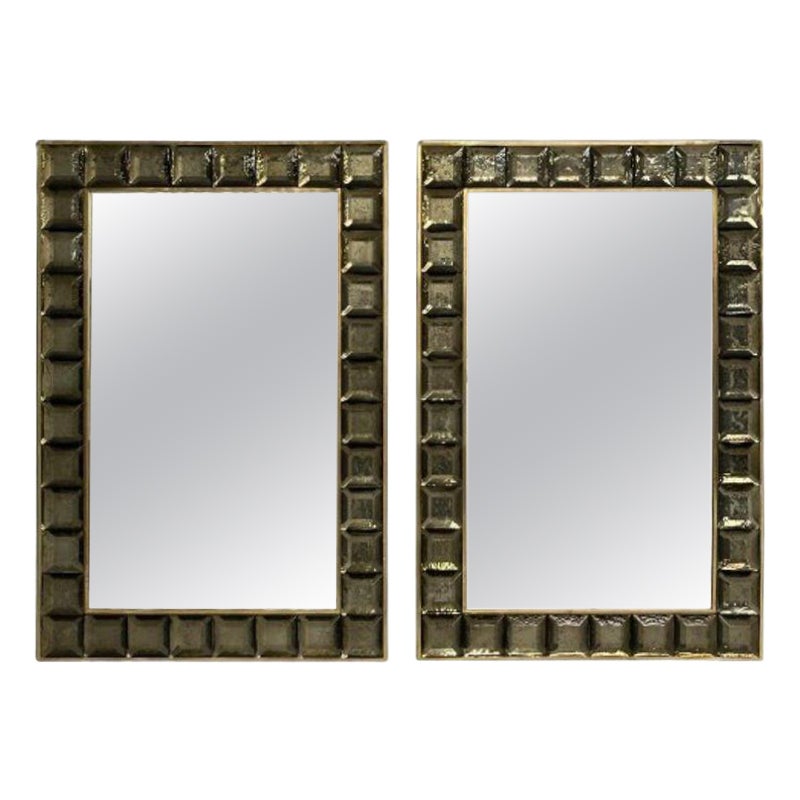 Contemporary, Wall Mirrors, Bronze Faceted Square Murano Glass, Italy, 2023 For Sale