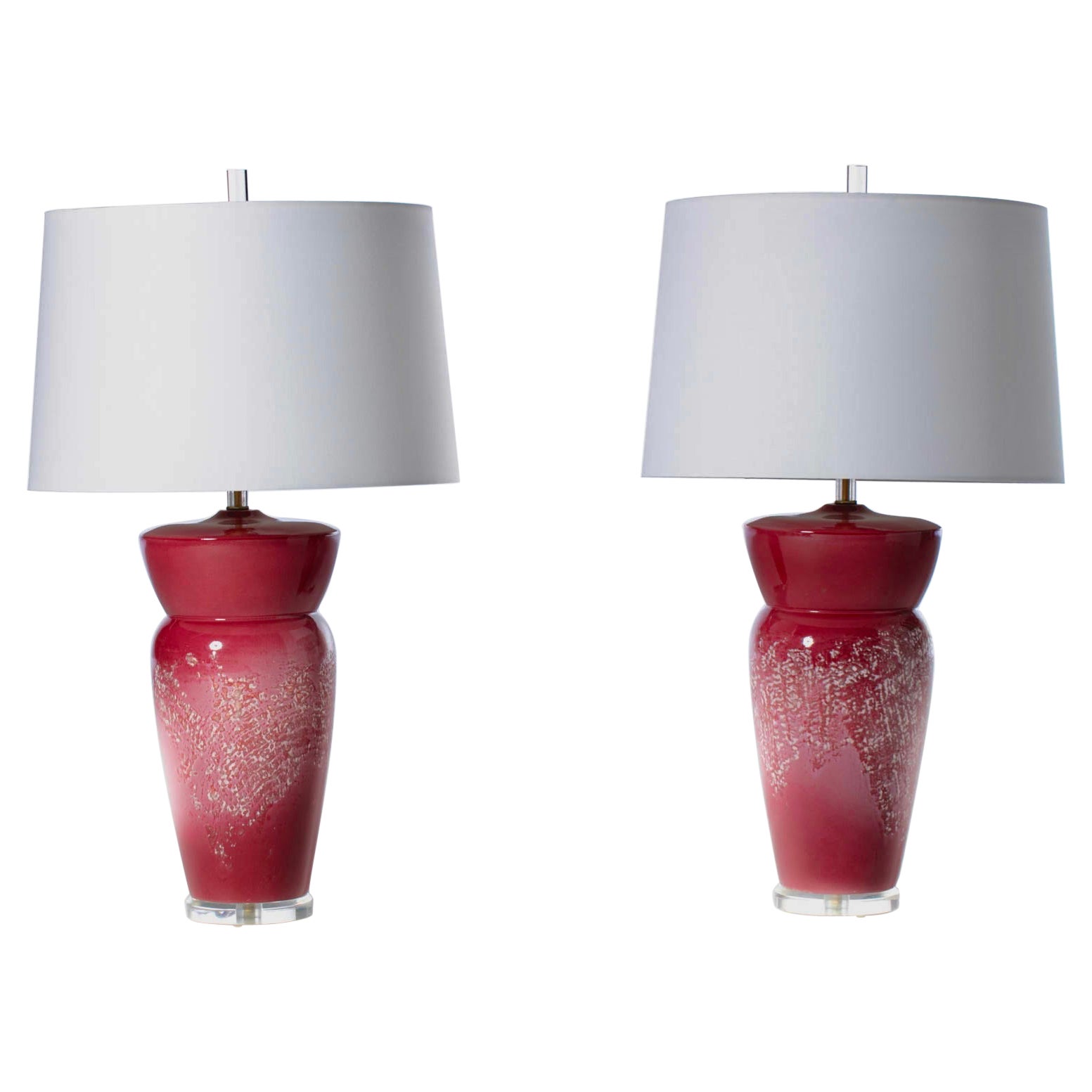 Monumental Post Modern Raspberry Pink Sorbet Ceramic Lamps by Sunset c. 1980 For Sale