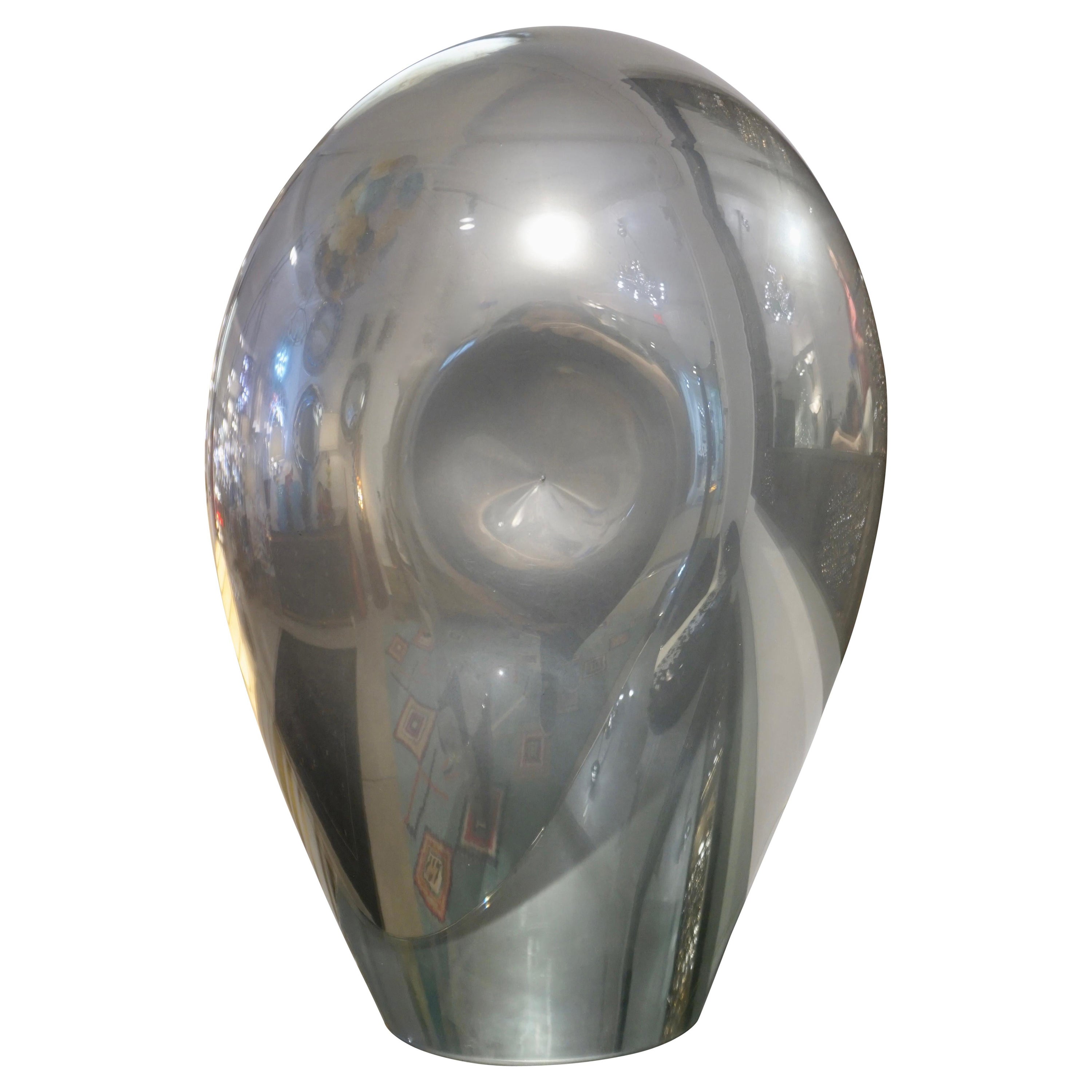 1970s V. Nason Italian Vintage Cast Silver Mirror Glass Abstract Sculpture Lamp For Sale