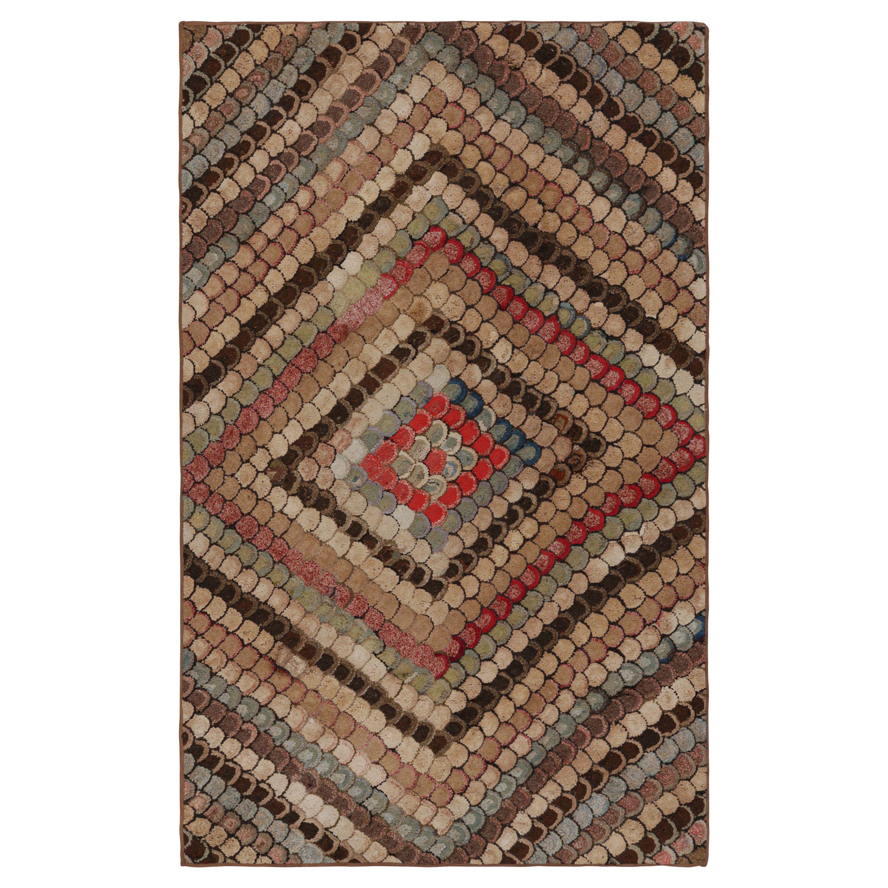 Antique Hooked Rug with Polychromatic Chevron Patterns, from Rug & Kilim