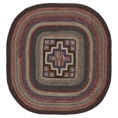 Antique Hooked Oval Rug with Stripes and Geometric Patterns, from Rug & Kilim