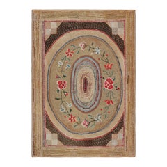Antique Hooked Rug in Brown, with Floral Patterns, from Rug & Kilim