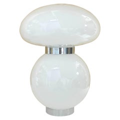 Carlo Nason for Mazzega, Mod White Murano Glass & Chrome Mushroom Lamp