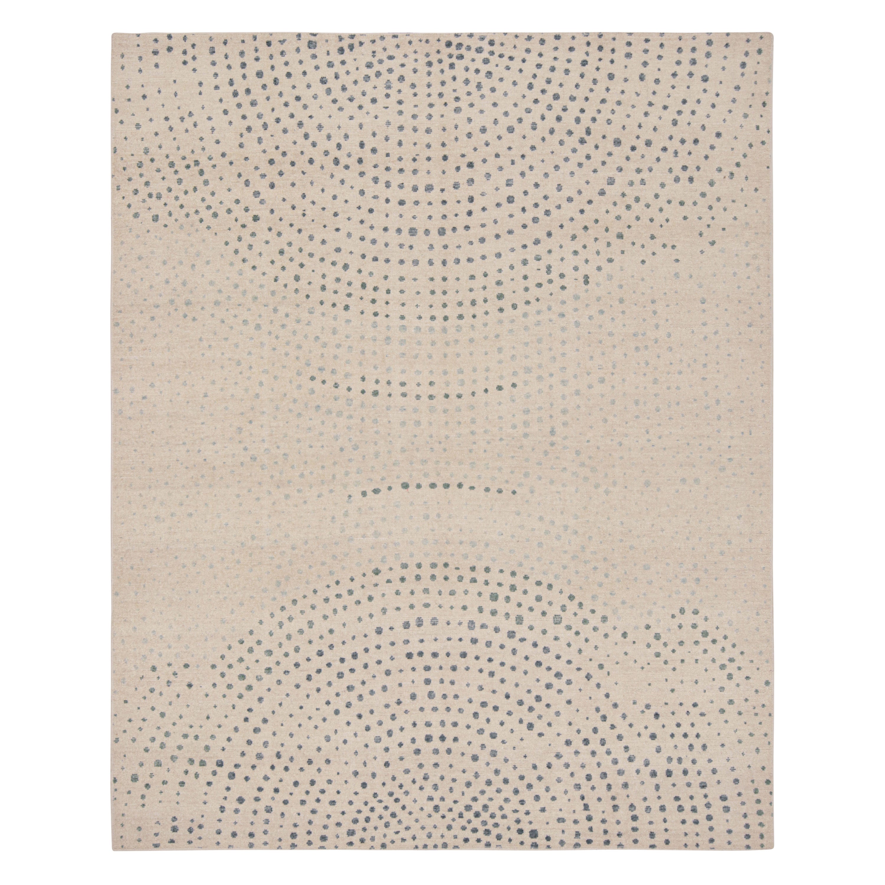 Rug & Kilim’s Modern Abstract Rug in Beige with Blue Dot Patterns  For Sale