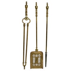 Set of 3 Antique English Brass Fire Tools, Circa 1890