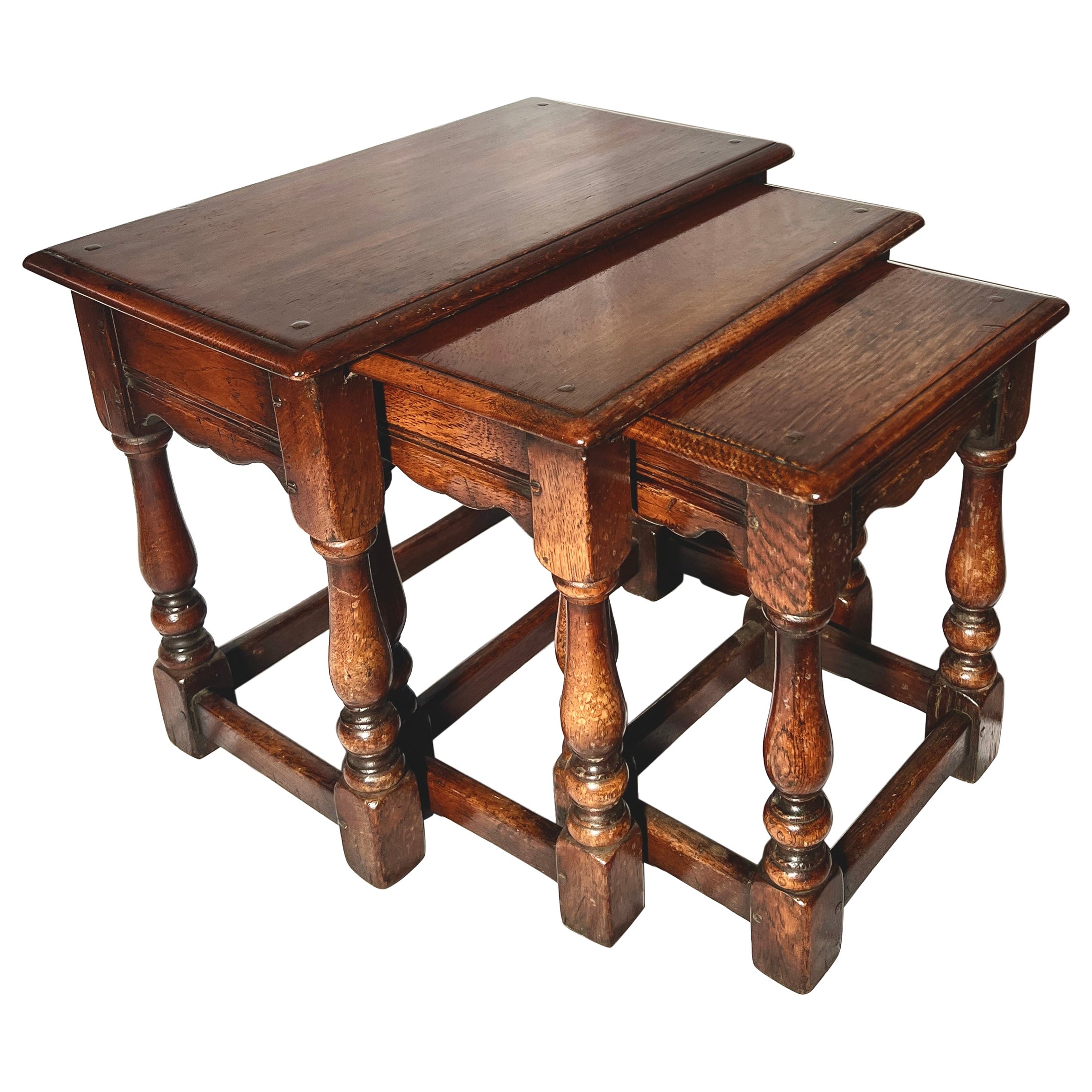 Handmade English Oak Nest Of Tables.  For Sale