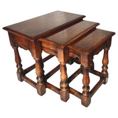 Used Handmade English Oak Nest Of Tables. 