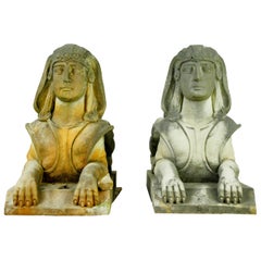 Paire de statues de sphinx en marbre pour entrée extérieure