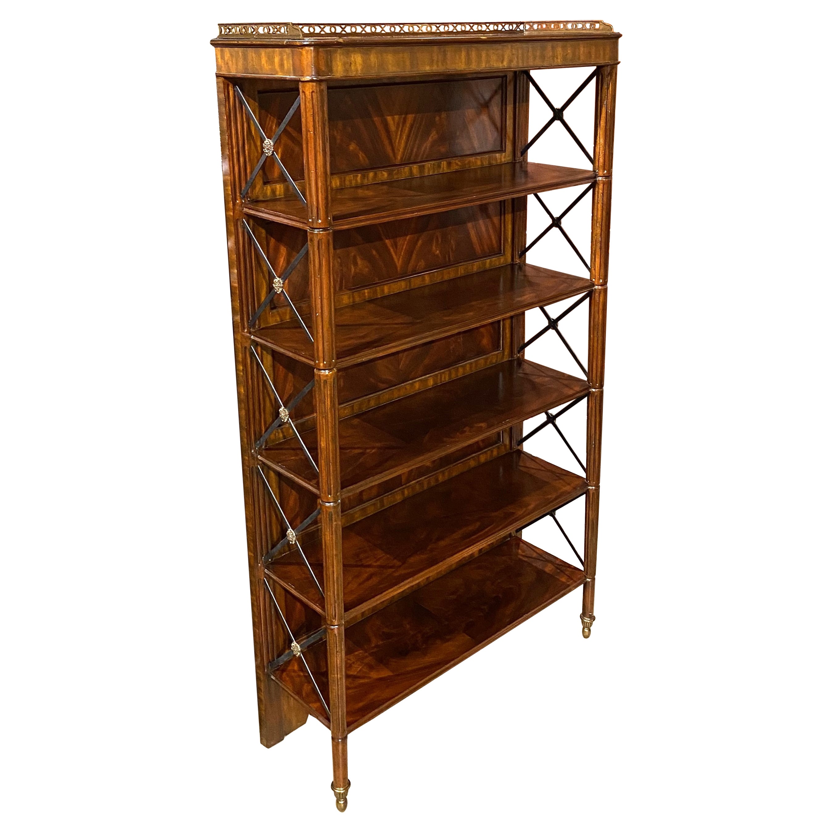 Maitland Smith Flame Mahogany Étagère or Bookshelf with Brass Gallery For Sale