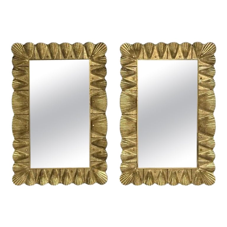Contemporary, Wall Mirrors, Scallop Motif, Murano Glass, Gold Gilt, Italy, 2023 en vente