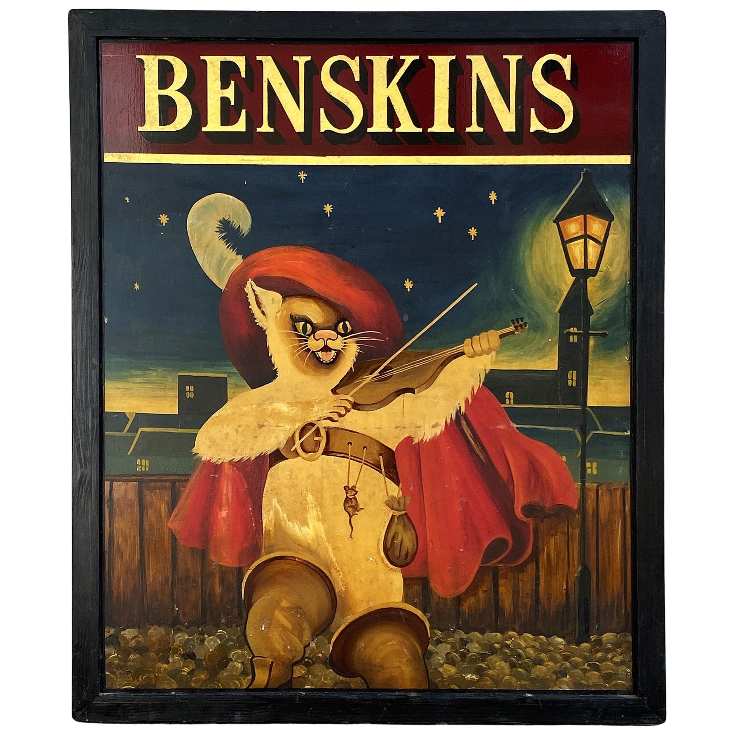 Cartel de pub inglés, "Benskins (Gato con Botas)"