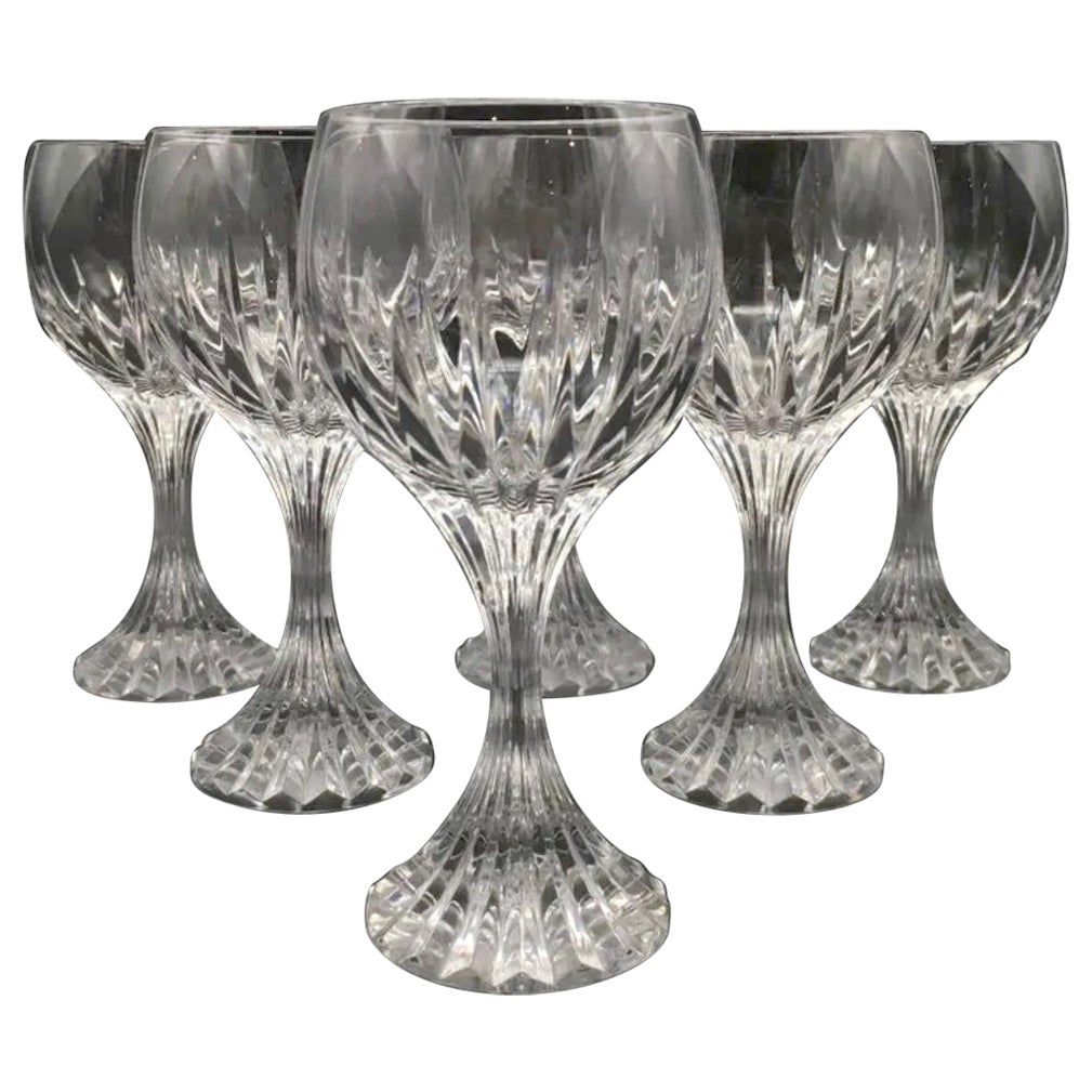 Set of Six Crystal "Massena" White Wine Glasses by Baccarat For Sale