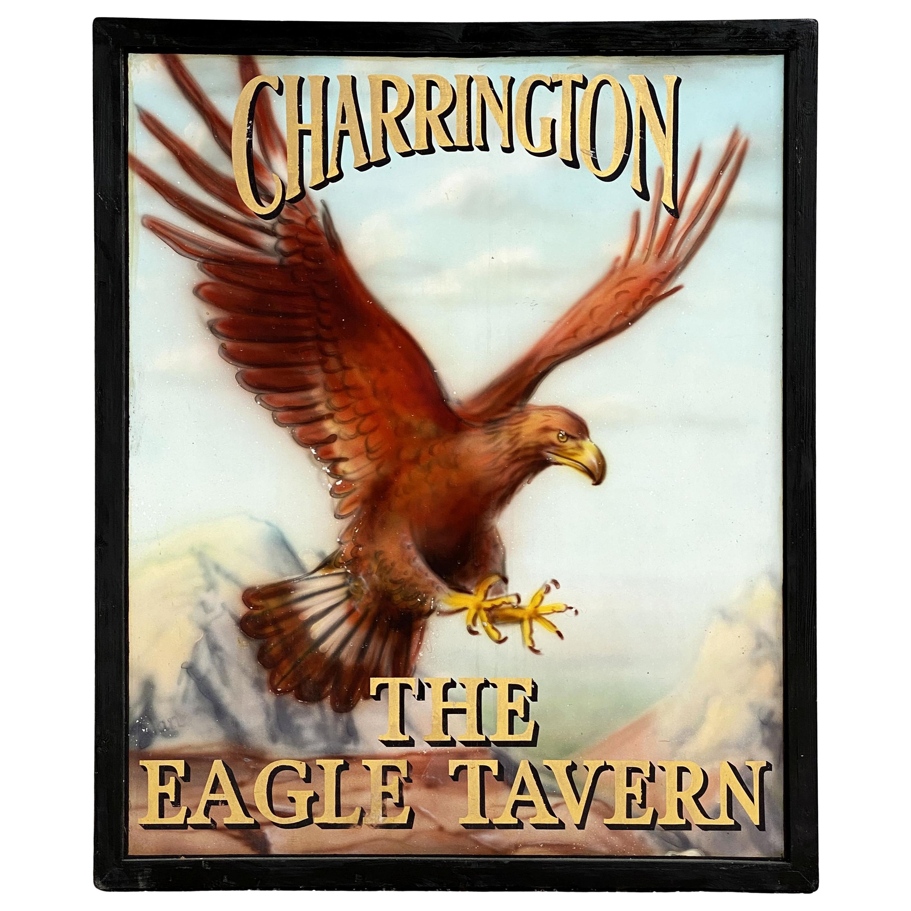 Insegna di un pub inglese: "Charrington - The Eagle Tavern".