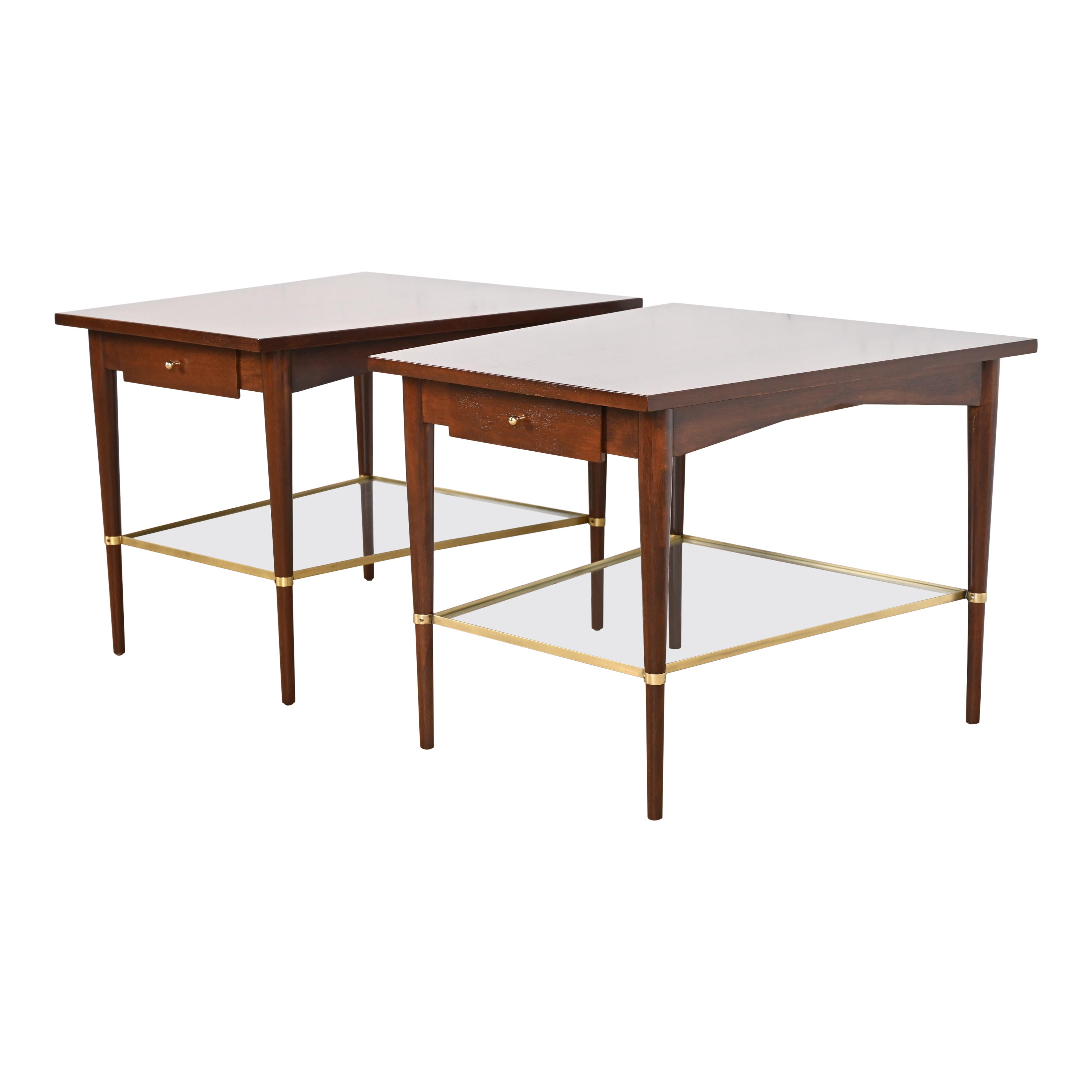 Paul McCobb Connoisseur Collection Mahogany and Brass Nightstands or Side Tables For Sale