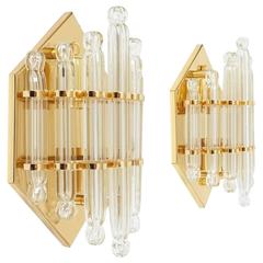 Pair of Glass Gilt Brass Wall Lights by Honsel, circa 1970 9