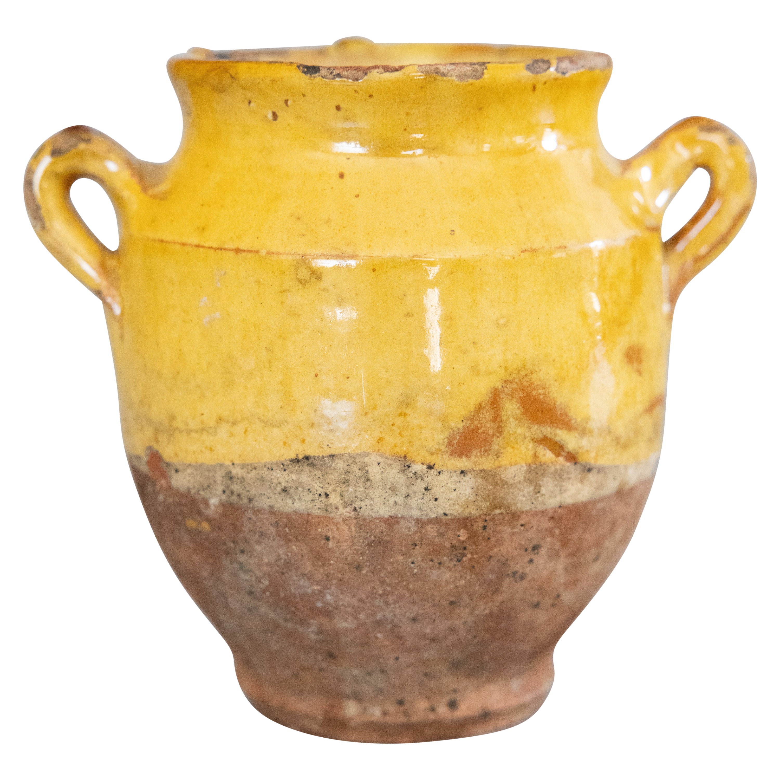 19th Century French Petite Glazed Yellow Terracotta Confit Pot For Sale