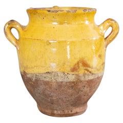 Petit pot à confit français du 19ème siècle en terre cuite jaune émaillée