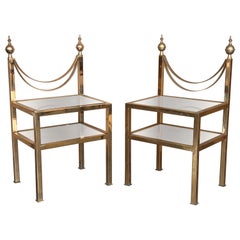 Pair of Midcentury Italian Bronze and Glass with Nightstands with Crest