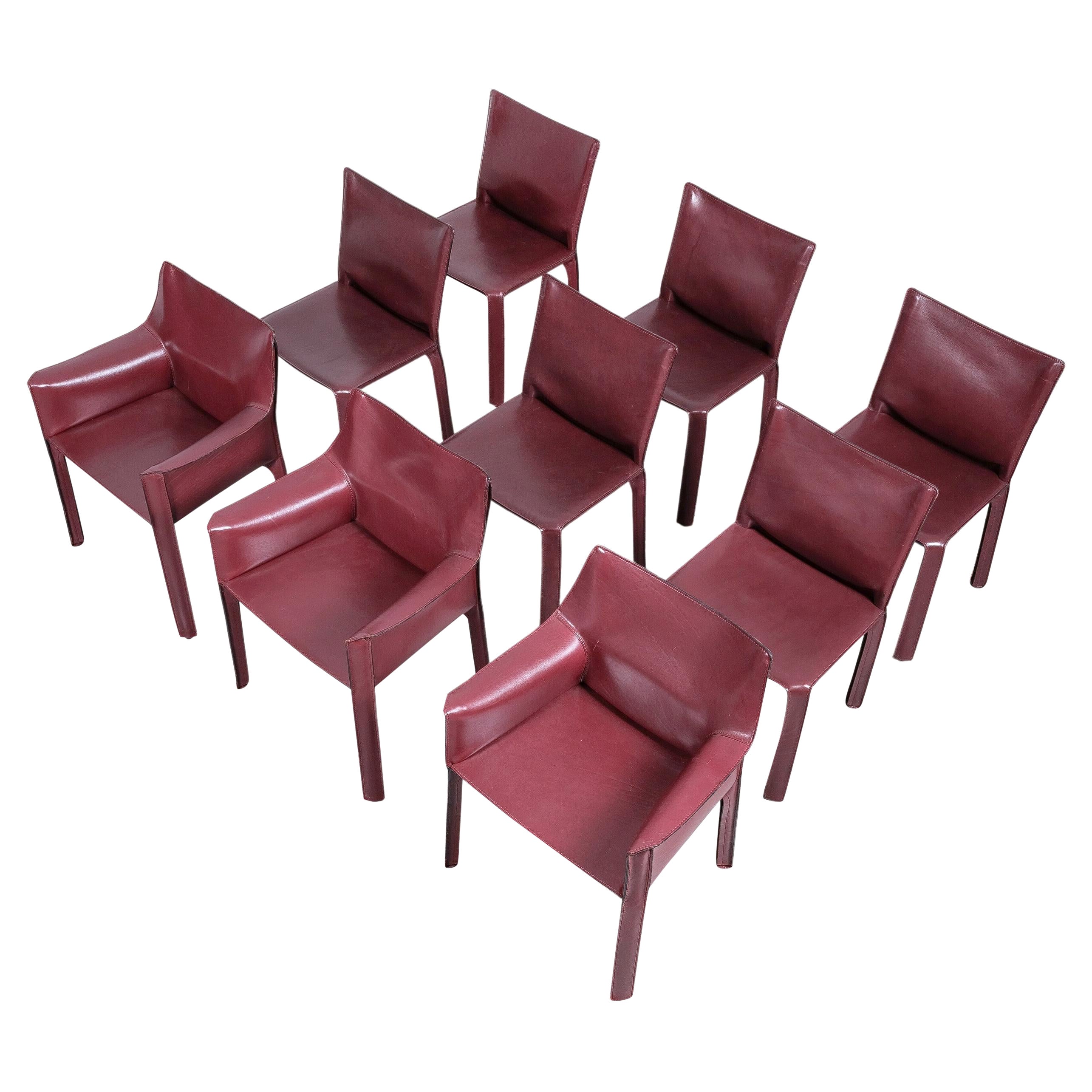 Mario Bellini Cassina Cab 412, 413 Set of Ten 9 Red Leather Dining Chairs