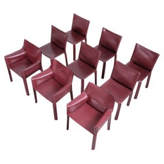 Mario Bellini Cassina Cab 412, 413 Ensemble de dix 9 chaises de salle à manger en cuir rouge