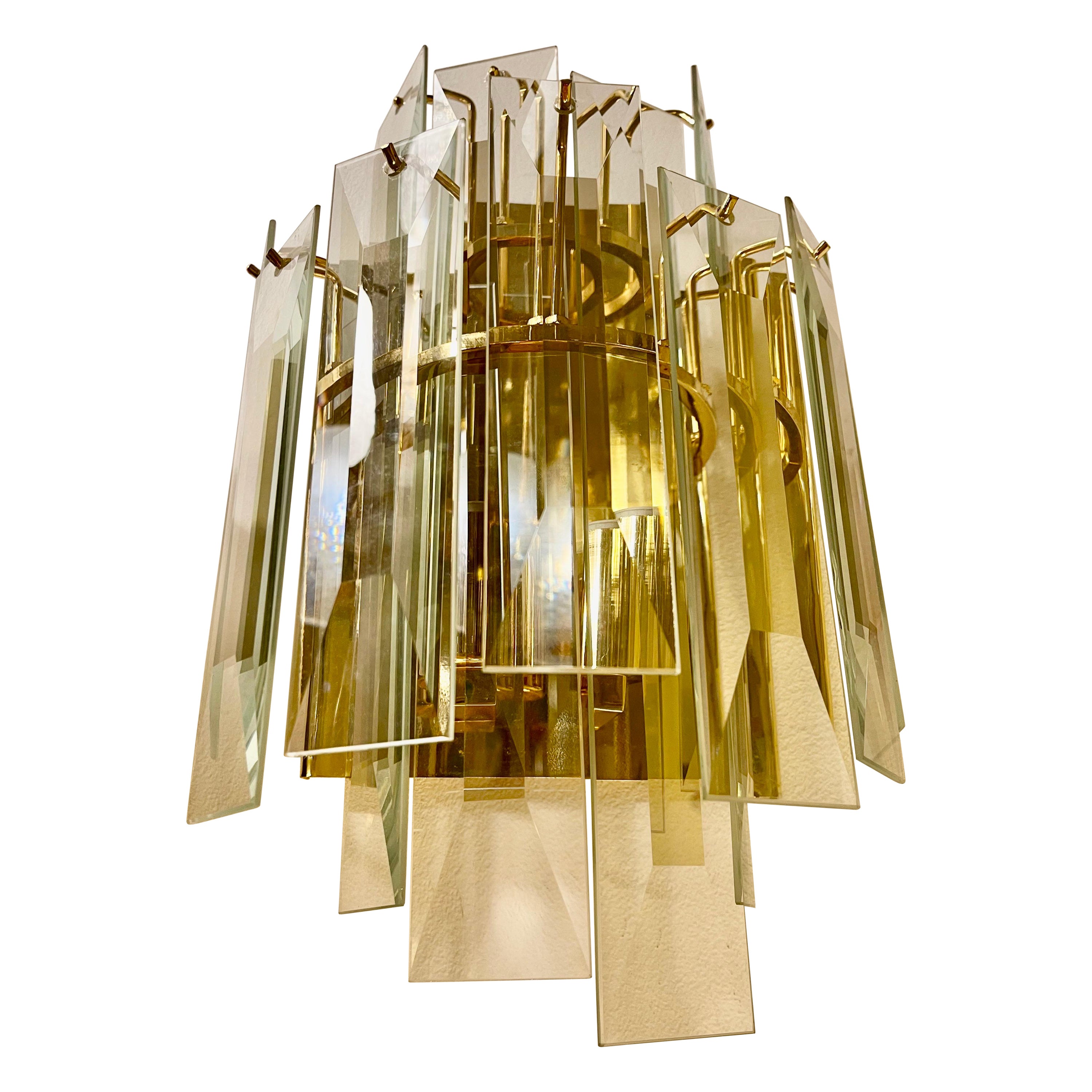 Veca Wall Lighting glass and gilt gold stucture, Italy, 1980 For Sale