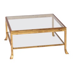 Gold Leaf & Red Patinated Solid Steel "Courbe" Coffee Table by Henri Pouenat 