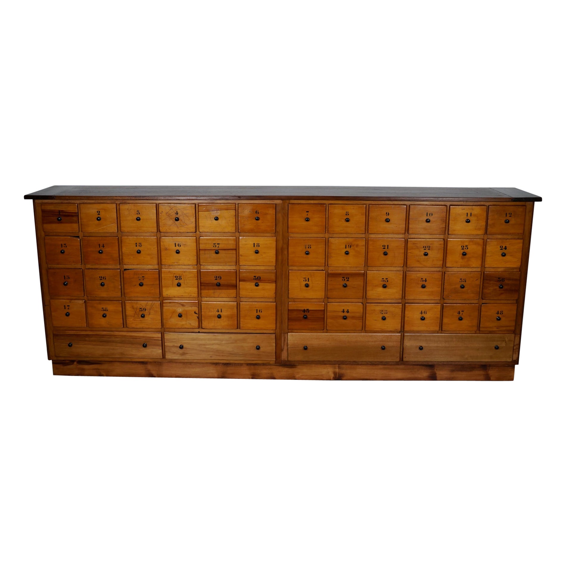 Large Dutch Industrial Beech Apothecary / School Cabinet, Mid-20th Century For Sale