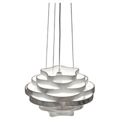 Modern Round Pendant Light Carrara White Marble Polished Paolo Ulian for Dilmos