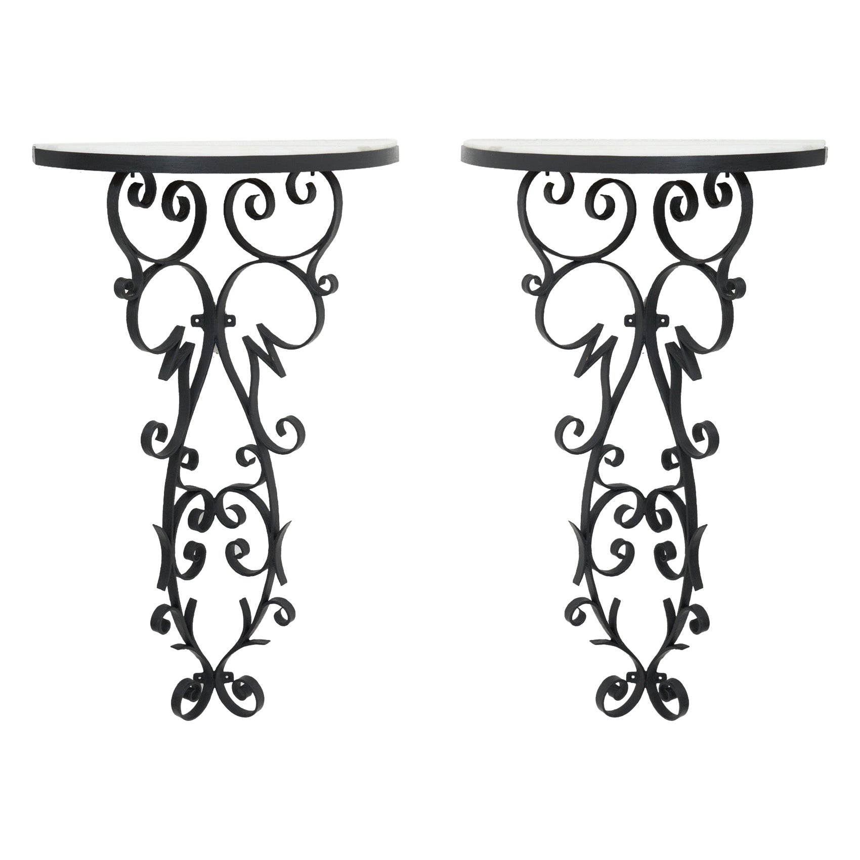 Pair of Wrought Iron Console Tables For Sale