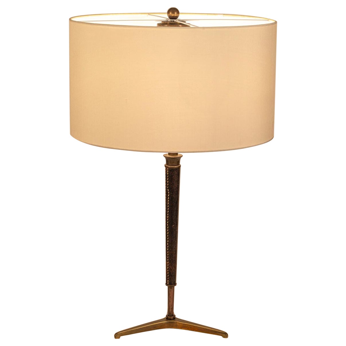 French table light with stitched leather stem