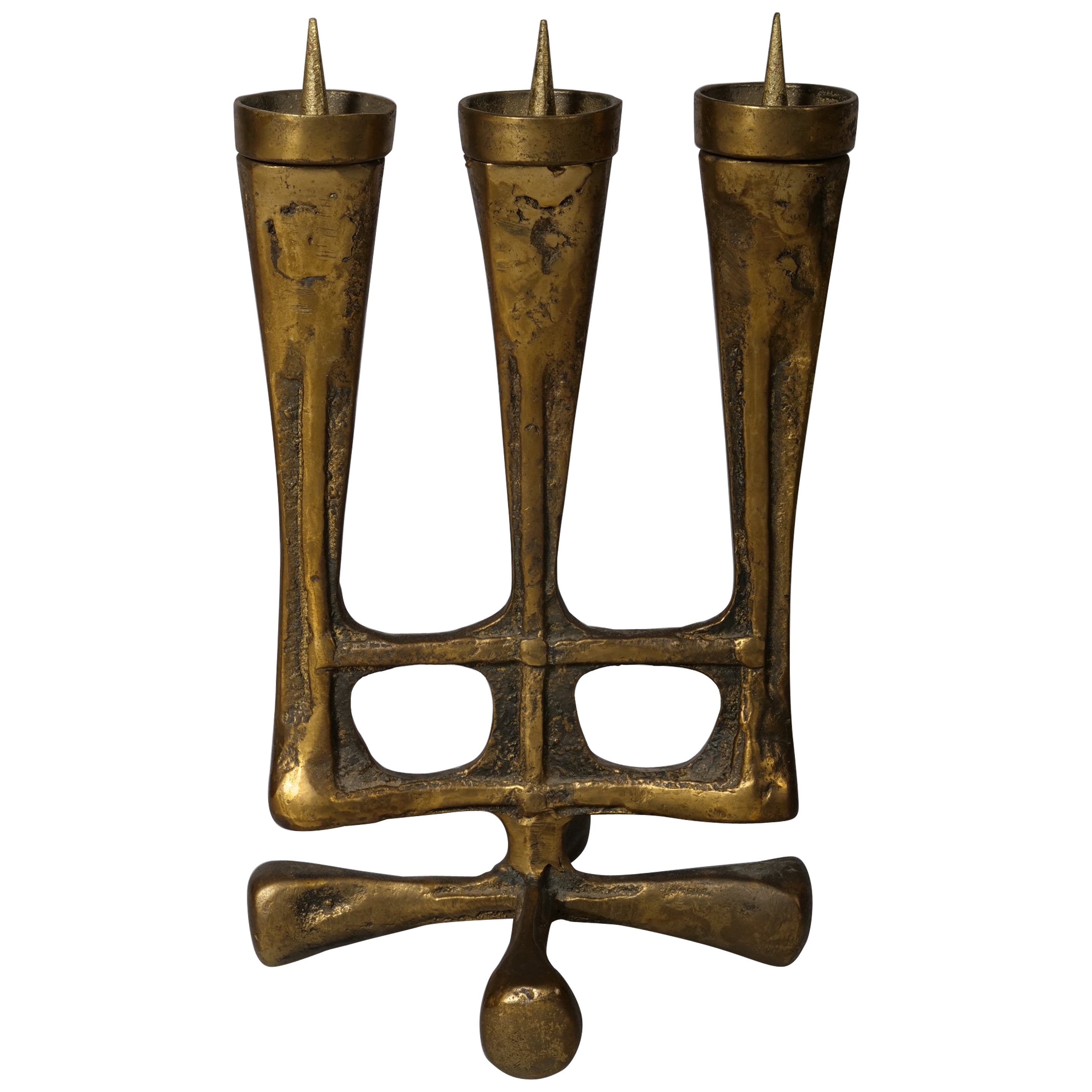 Bronze brutalistischer Kerzenhalter aus der Mitte des Jahrhunderts