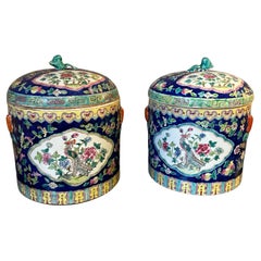 Antique Late 19th century Chinese Pair of Ceramic Ginger pots, 1890s