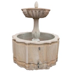Antique Hand-Carved Stone Fountain with a Plate Decorated with Faces