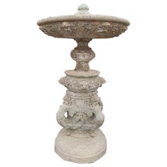 Antique Italian Hand-Carved and Profusely Decorated Stone Centrepiece Fountain 