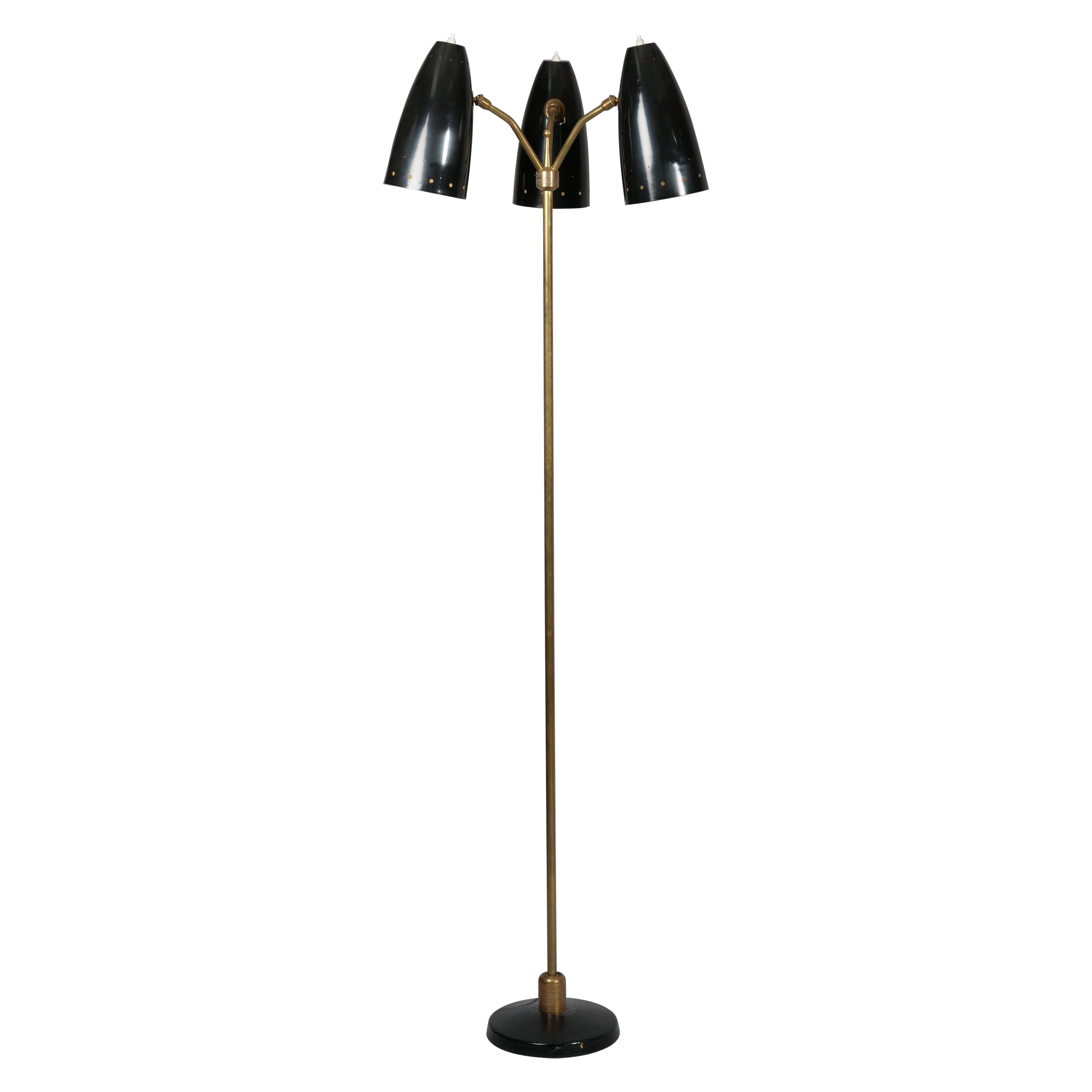 Rare Arlus Three shade Articulated Floor lamp. France c1950 For Sale