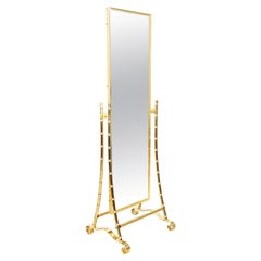 Midcentury Brass Faux Bamboo Full Length Floor Mirror