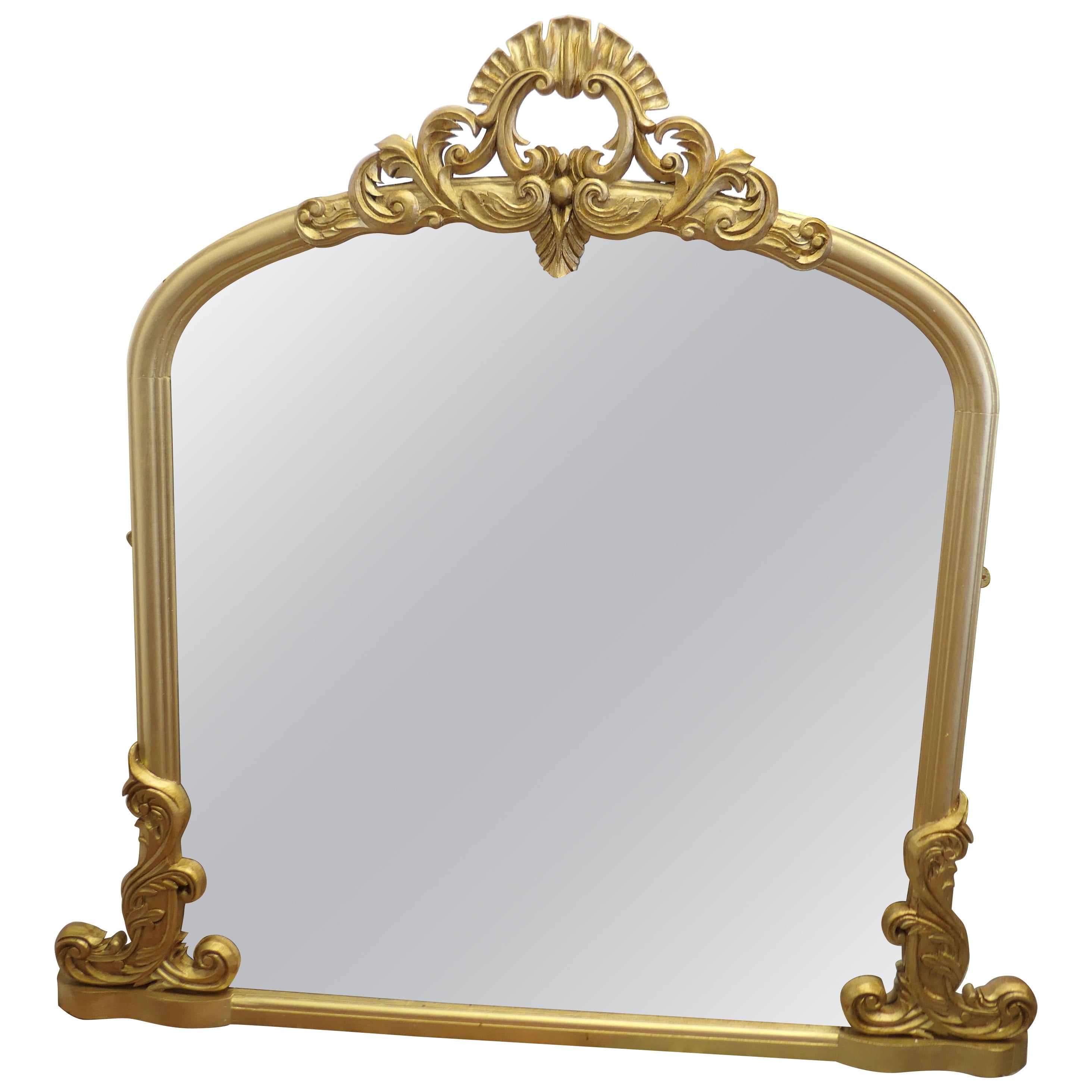 Large Gilt Rococo Style Arched Over Mantle Mirror      For Sale