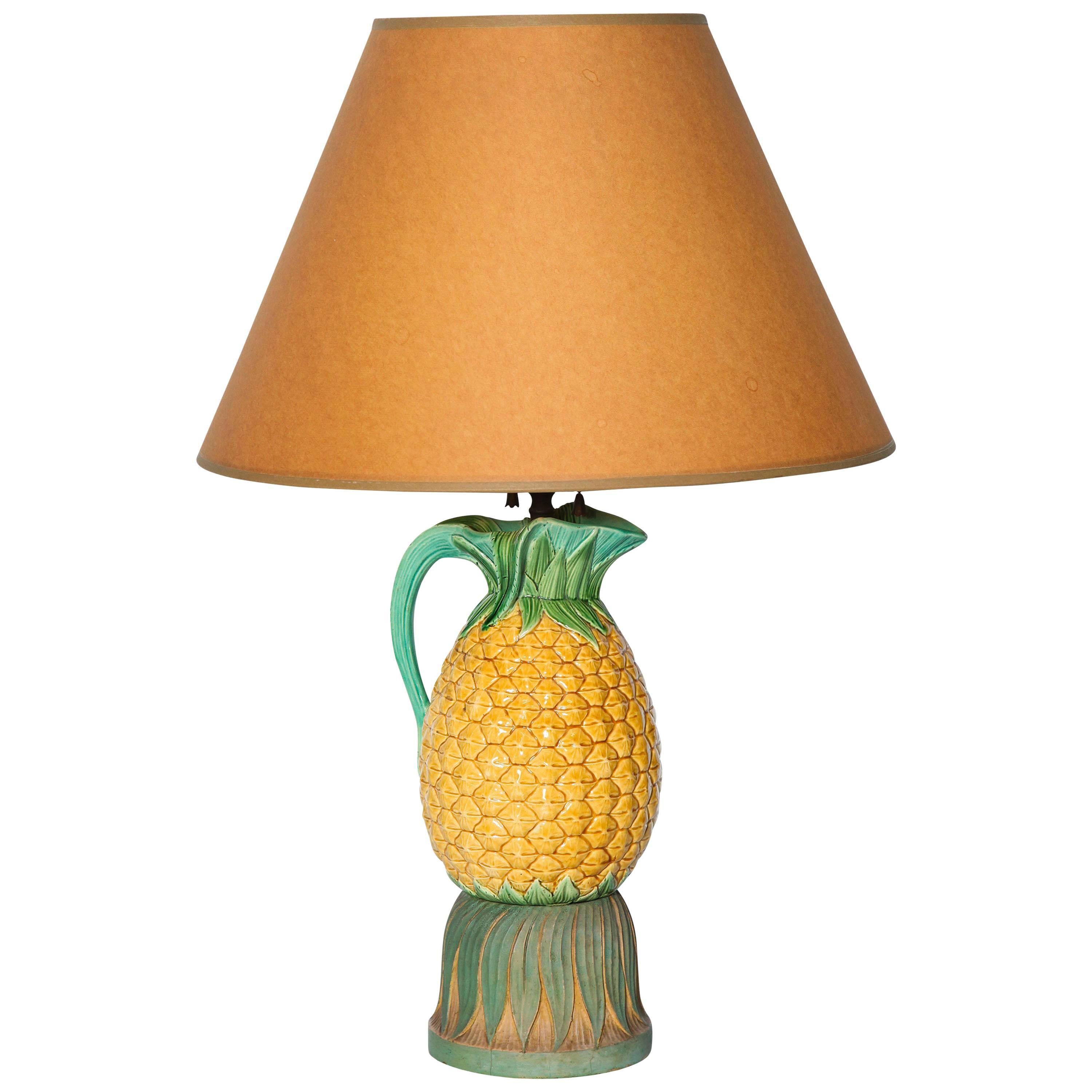 Late 19th Century Majolica Pineapple Pitcher Mounted as a Lamp