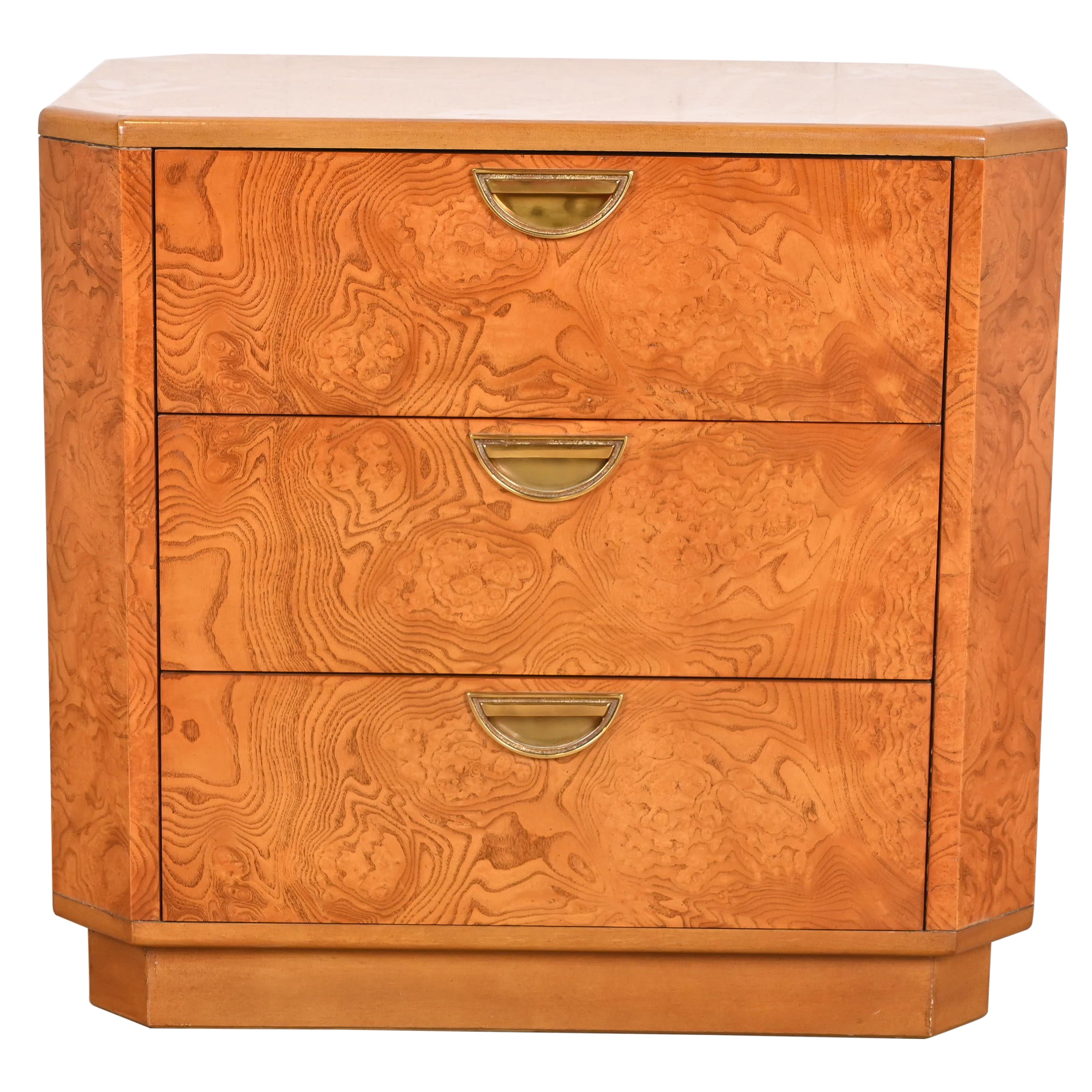 John Widdicomb Mid-Century Hollywood Regency Burl Wood Nightstand, Circa 1970s For Sale