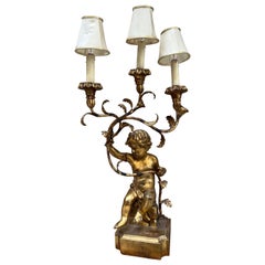 Lampada Antica con Putto Oro a tre luci ‘800
