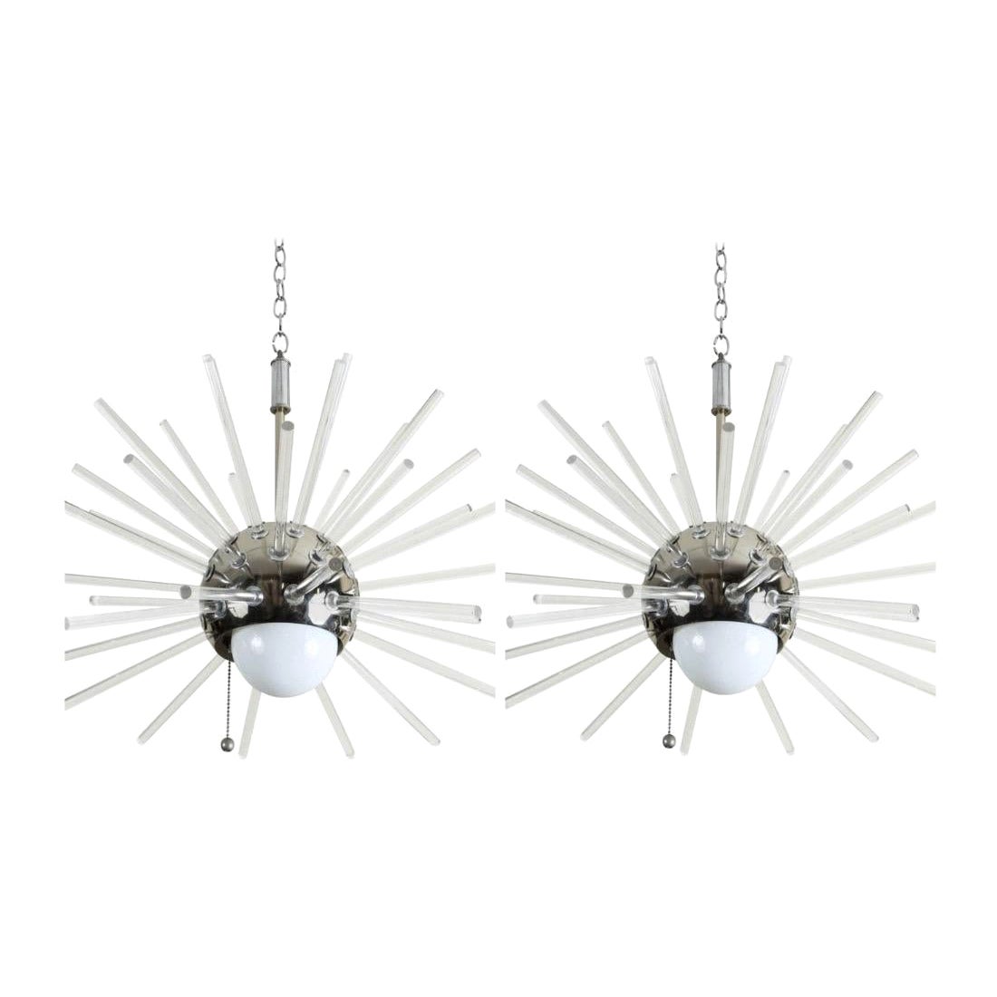 Pair of 1960’s Chrome and Lucite Sphere Sputnik Light(s) / Chandeliers For Sale