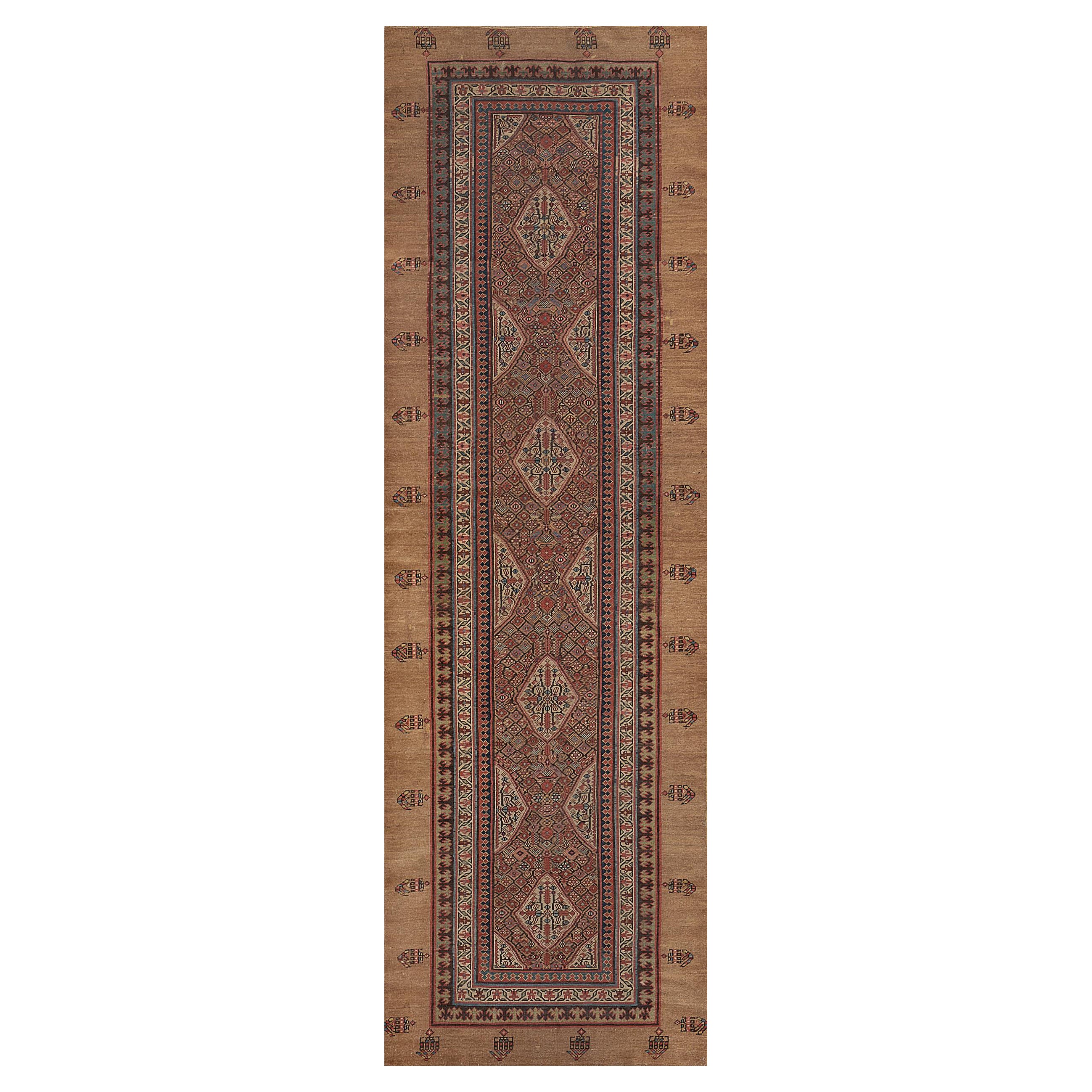 Hand-Woven Antique Circa-1870 Wool Persan Serab Runner For Sale