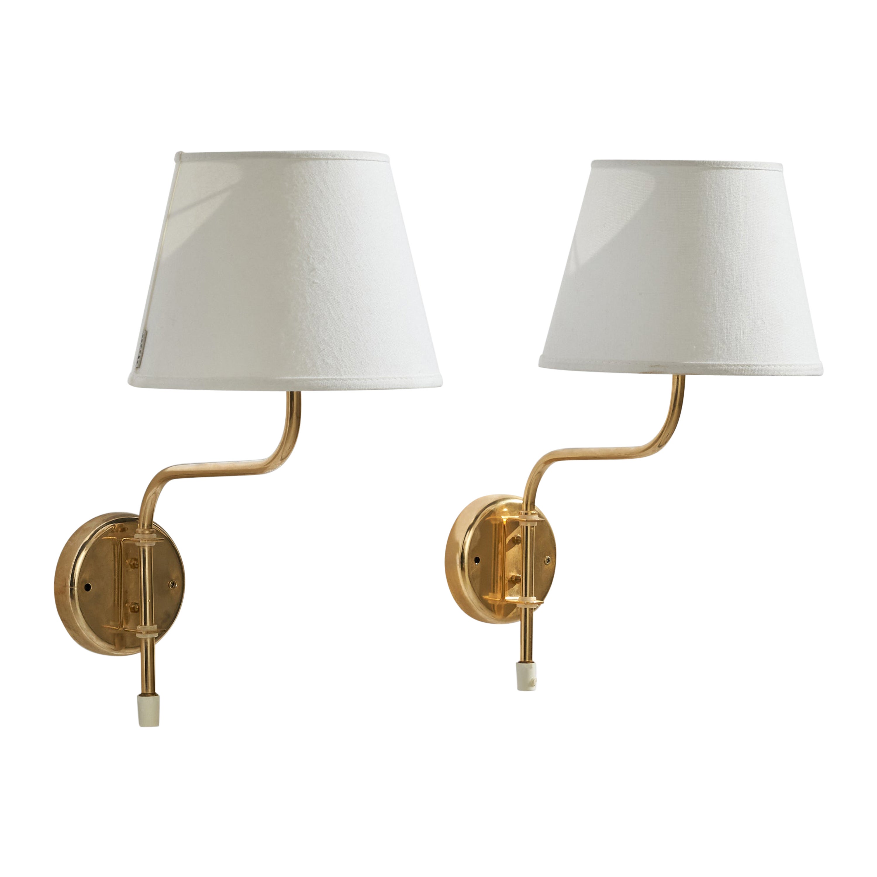 Belid, Wall Lights, Brass, Fabric, Sweden, 1970s For Sale